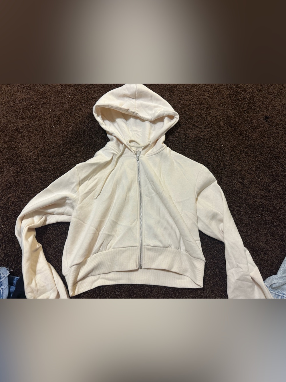 H&M Cream Full-Zip Hooded Sweatshirt